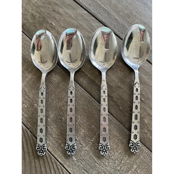 Northland Other - 4 Northland Stainless Japan Soup Spoons Geometric Scroll Handle Vintage Flatware
